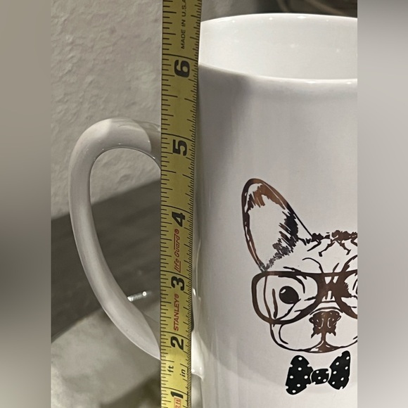 3/$10 Tall mug French bulldog with glasses and a bow tie coffee latte NWOT - Picture 3 of 3